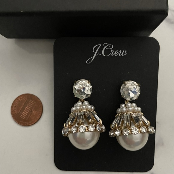 JCREW Crystal & Pearl Drop Earrings NWT OS Crystal - Picture 7 of 8